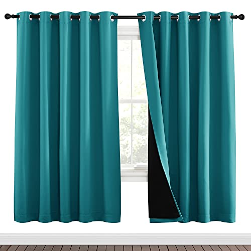 Image of NICETOWN 100% Blackout Window Curtain Panels, Full Light Blocking Drapes with Black Liner for Nursery, 72-inch Drop Thermal Insulated Draperies (Peacock Teal, 2 Pieces, 70-inch Wide Per Panel)