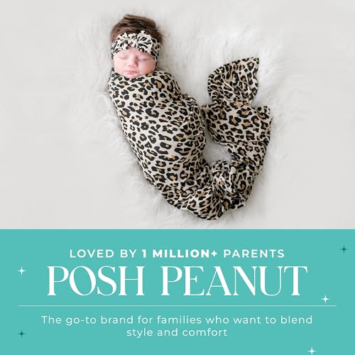 Image of Posh Peanut Swaddle Blanket & Headband Set - Viscose from Bamboo Stretchy Baby Swaddle for Newborn Girls, Receiving Blanket or Nursing Cover