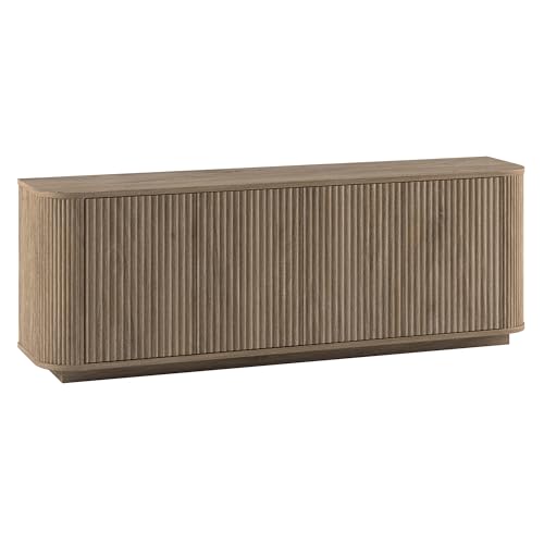 Henn&Hart Fluted TV Stand for TVs up to 75" with 2 Storage Cabinets with an Adjustable Shelf for Living Room, Family Room, or Office, Weathered Gray by Henn&Hart - Used condition - US$303.05