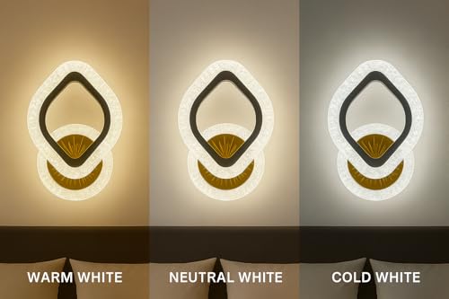 Image of SINOMAN Elegant Crystal Wall Light Decorative Ring Design Sconce 3 Step Adjustable Color Changing, Soft Lighting for Living Room, Bedroom, Hallway, and Home Decoration (Inbuilt Led)
