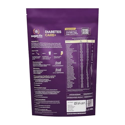 Image of Sugar.fit | Active Foods Diabetes Care+ Supplement Powder 400g, High-Protein Soy & Whey Blend, 30 Vitamins & Minerals, Low GI, Zero Refined Sugar, Vanilla Flavour