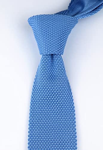 Mens Pure Light Blue Style Knit Neck Ties Woven Smart Wedding Soft For Groomsmen #TOP1