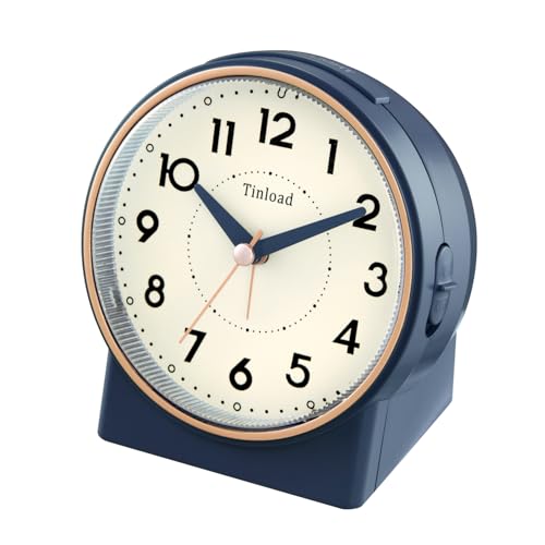 Image of Tinload 4.3 inch Retro Analog Alarm Clock, Vintage Decor, No Ticking Silent, Easy to Set, Gradual Rise Alarm, On /Off Switch on Side, Gentle Wake, Snooze, Lighted on Demand, Battery Operated, Retro Blue