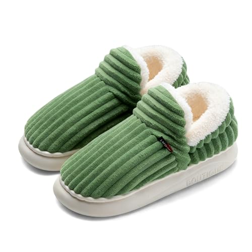 Drecage Womens Fuzzy Slippers Mens Fleece Lined House Slipper for Ladies Extra Plush Warm Indoor Outdoor Slippers with Heel Cover & Non-Slip Sole Cozy Memory Foam Home Shoes Green 36-37