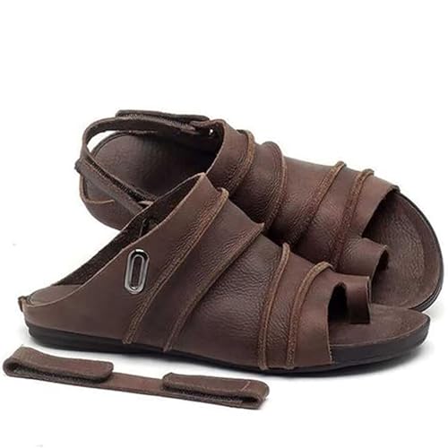 Yytcsjz Women's Large Size Fish Mouth Orthopedic Sandals, Open Toe Leather Flat Sole Sandal, Big Toe Bone Valgus Corrector Slippers With Arch Support