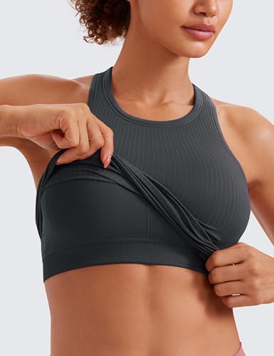 Image of CRZ YOGA Seamless Rib Racerback Crop Tank | Light Support, Removable Pads, Yoga, Ribbed, Racerback, Longline Sports Bras for Women