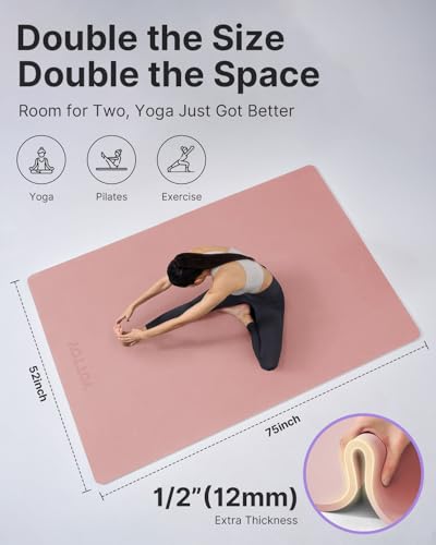 Image of YOTTOY Large Yoga Mat (75 * 52 * 1 /2inch),Extra Wide TPE Exercise Mat,Non-Slip Workout Mat for Pilates, Fitness, Barefoot, Home Gym Studio with Strap and Towel