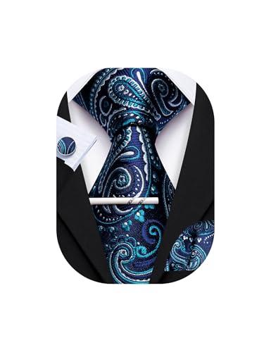 Image of YOHOWA Mens Ties Set Wedding Paisley Neckties with Handkerchief Cufflinks Formal Business