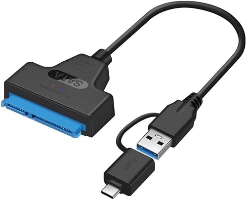 2-IN-1 SATA to USB/Type-C Adapter Cable, USB 3.0/ Type-C to SATA Adapter for 2.5 inch Hard Drive HDD/SSD Data Transfer, External Hard Drive Converter Support UASP (Black)