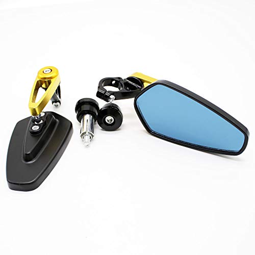 YIBO 汎用 360°調整可能 イクミラー オートバイ用 バーエンドミラー バーエンド バイク ミラー 左右2本セット バイク用 取り付け簡単 角度調整 広い視野 (ゴールド)