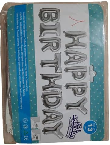 Padmavati enterprises, Happy Birthday Letter Balloons 13 eltter word silver color (pack of 4, green)