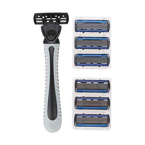 6pcs Six-layer Blade Razor Head Male Face Cleansing Care Tool With Razor Handle, Classic Manual Shaver Safety Razor fit for Men and Women Cover