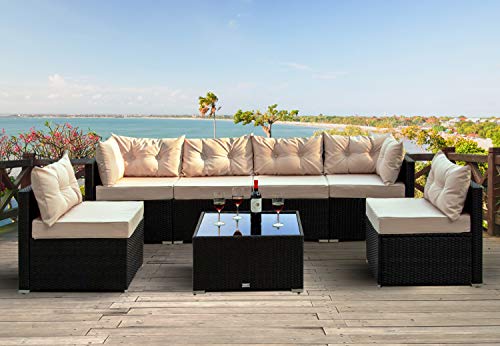 Einfach 7 Pieces Patio Furniture Sets, Rattan Conversation Sofa Chair with Glass Coffee Table, Outdoor & Indoor, Patio Furniture Sets(Khaki) Einfach 7 Pieces Patio Furniture Sets, Rattan Conversation Sofa Chair with Glass Coffee Table, Outdoor & Indoor, Patio Furniture Sets(Khaki)