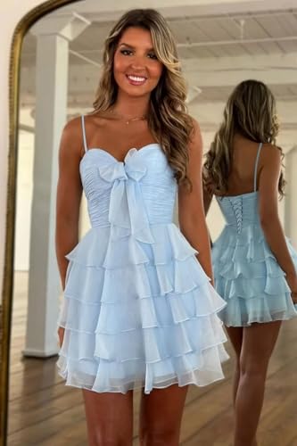 Short Homecoming Dresses for Teens Chiffon Spaghetti Straps Tiered Ruffle A Line Mini Cocktail Party Dresses2