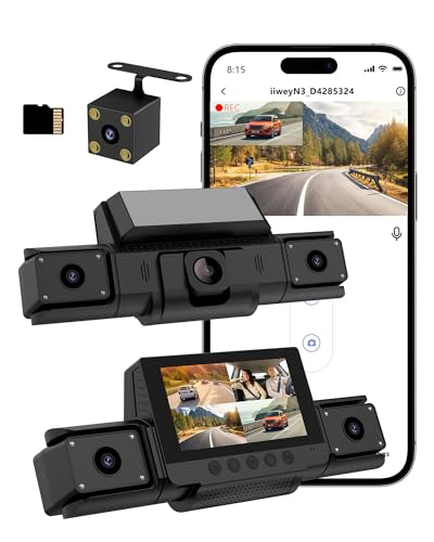 4 Channel 360 Dash Cam Front and Rear Inside & Left Right for Cars, 1080P with GPS 2.4GHz WiFi & APP Control, IR Night Vision, WDR, G-Sensor,Loop Recording, 24H Parking Mode,32GB Card for Taxi
