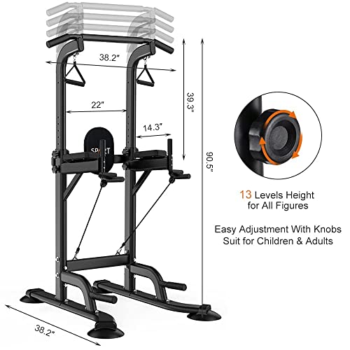 Spart Power Tower Pull Up Bar Adjustable Height Dip Stands Station + Adjustable Foldable Workout Bench Combo For Home Gym Strength Training Fitness Multi-Function Workout Equipment, 440Lbs #TOP1