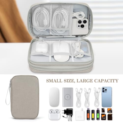 Image of FYY Electronic Organizer, Large Travel Cable Organizer Bag Pouch Electronic Accessories Carry Case Portable Waterproof Double Layers All-in-One Storage Bag for Cable, Cord, Charger, Phone, Khaki