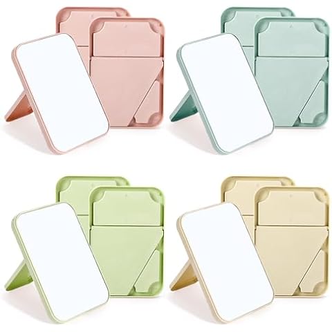DEAYOU 12 Pack Desktop Makeup Mirror, 8" Vanity Table Mirror with Stand, 90°Adjustable Portable Folding Travel Mirror for Spa Party, Girl, Women, Beauty, 4 Color Cover