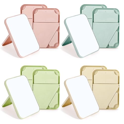 DEAYOU Paquete de 12 espejos de maquillaje de escritorio, espejo de mesa de tocador de 8 pulgadas con soporte, espejo de viaje plegable portátil ajustable a 90° para niñas, mujeres, belleza, 4 colores