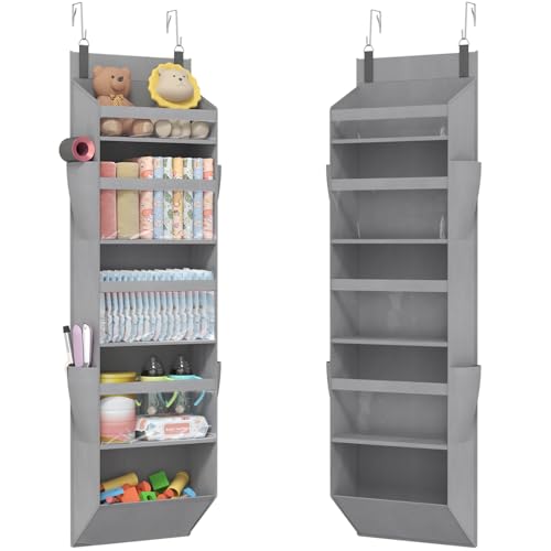 Lifewit Over the Door Storage Clear Hanging Organiser with 4 Side Pockets Anti Tilt 40 lbs Load Behind Door for Dorm University Essentials Room Bedroom Nursery Light Grey 5 Shelf 1 Pack