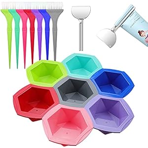 7-Color Hair Coloring Brush and Bowl Set, Rainbow Hair Dye, with Key Tube Squeezer, Salon Hair Coloring Dyeing Kit-Mixing Bowl