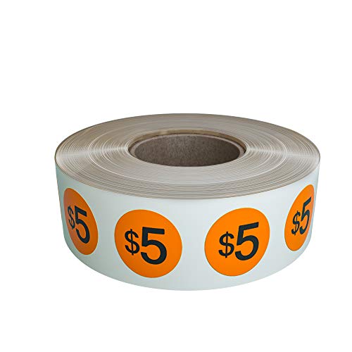 Royal Green $5.00 Price Sticker In A Roll 19Mm (1.9Cm) 3/4 Inch In Neon Orange - 1040 Pack #TOP15