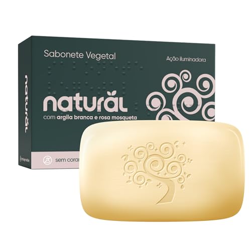 NATURAL Sabonete com Argila Branca e Óleo de Rosa Mosqueta - Base Vegetal - Hidratação - Antioxidante e Calmante - Uniformiza o Tom da Pele - Vegano - 80g