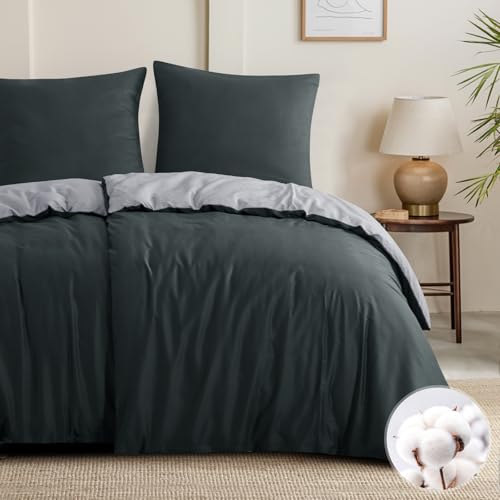 Aisbo Bettwäsche 135x200 Baumwolle 4teilig - Bettwäsche-Sets Anthrazit Grau Wendebettwäsche 2er Set mit 2 Kissenbezüge 80x80 cm, Oeko-TEX...
