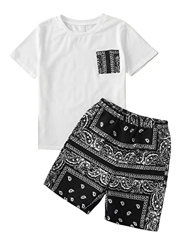 Image of SOLY HUX Boys Boho Paisley Print Short Sleeve T Shirt and Shorts Set 2 Piece Outfits