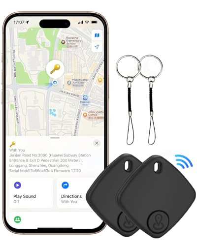 Air Tags-2 Pack, Bluetooth Keys Finder Luggage Tracker Works with Apple Find My APP (iOS Only), Item Locator for Luggage, Backpack, Suitcases, Replaceable Battery (Black)