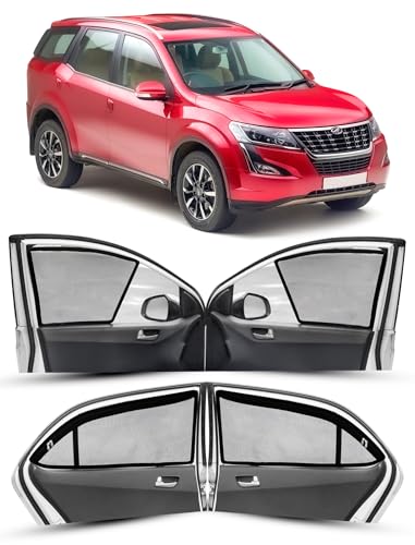 Image of Autofact Magnetic Car Sunshades Compatible with Mahindra XUV 500 (Set of 4) - Easy Installation, UV Protection, Keeps Car Cool (Front 2 Half-Cut for Side Mirror Visibility, Rear 2 with Zippers)