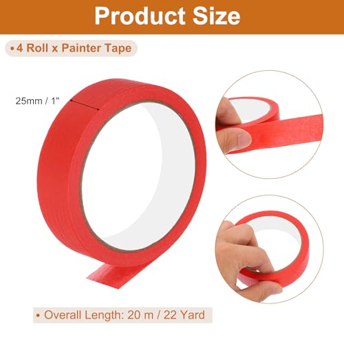 Image of PATIKIL Masking Tape 1 Inch Wide, 4 Roll 22 Yard Painters Tape Bulk No Residue Craft Tape for Wall Painting Labeling Car Painting Home DIY Flower Crafts Decoration, Red