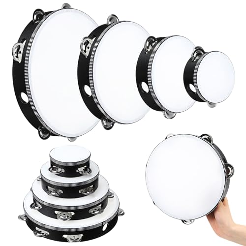 Reginary 8 Pcs Wood Tambourine for Adults 4' 6' 8' 10', Black