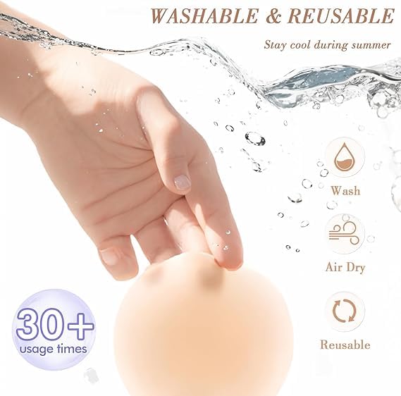 Image of TEKCOOL 2 Pair Nipple Covers Reusable Comfortable Invisible Adhesive Silicone Pasties for Women.