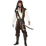 Smiffy'S 26224L Disfraz De Pirata De Alta Mar Con Top, Pantalones Cortos, Tahalí Cinturón Y Pañoleta Para La Cabeza, Marrón, L - Tamaño 42'-44'