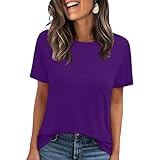 LOOKFACE Women's Summer Short Sleeve Crewneck T Shirts Solid Color Tees Casual Basic Tops Purple Medium