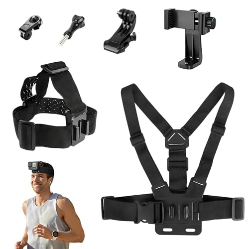 Gtwinsone Lot de 6 Harnais Poitrine Fixation Sangles de Caméra d'action Harnais Tete Bandeau Harnais Telephone 3 en 1 Support de Caméra Sport Compatible pour...