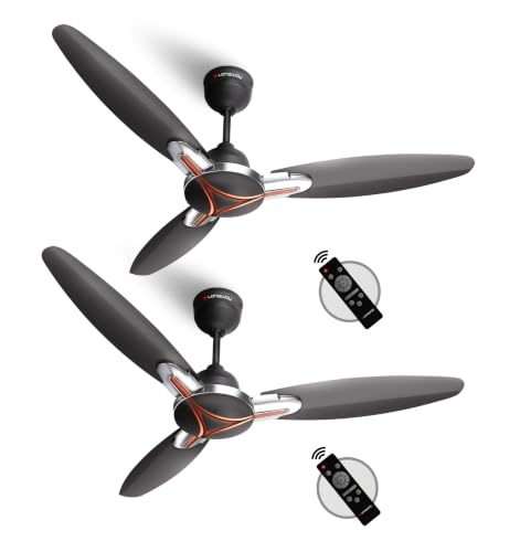 Image of LONGWAY Zephyr 1200 mm BLDC Ceiling Fan with Remote Control | BEE 5 Star Rated Energy Efficient | Ultra High Speed 3 Blade Anti-Dust Decorative Ceiling Fan (Smoked Brown, Pack of 2)