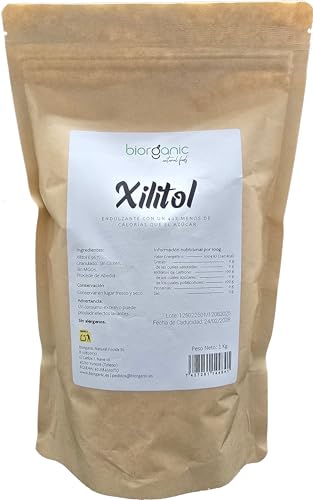 Biorganic Xilitol 1 Kg - 100% Natural - Procedente del abedul- Certificado sin MGOs - Sin gluten - Vegano. Bajo en calorías y carbohidratos. Ideal repostería. Marca española.