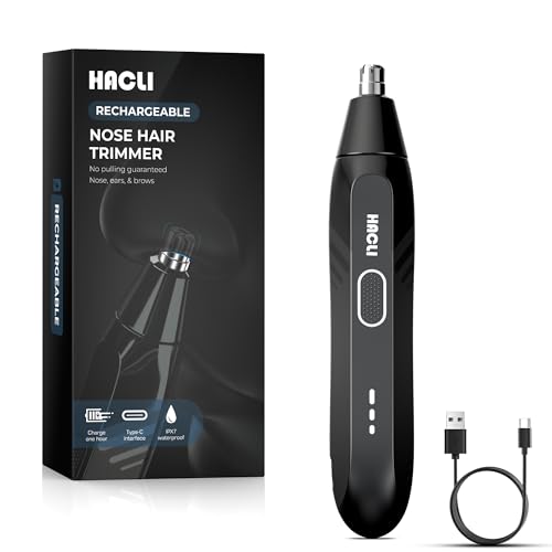 Nose Hair Trimmer for Men Women - HACLI Electric Painless Nose Hair Clipper, 8000RPM Powerful Motor, IPX7 Waterproof, Safe & Quiet, Replaceable Head, Travel Lock USB-C Rechargeable