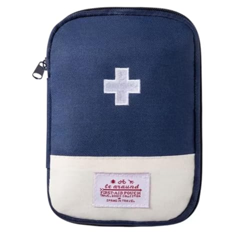 Estojo de Primeiros Socorros Portátil, Azul Marinho e Branco, com Cruz Médica