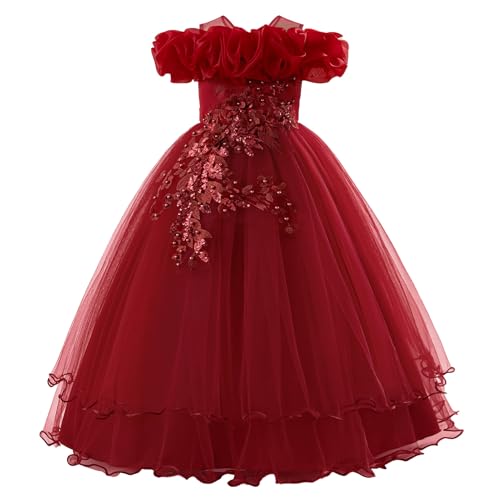 IBAKOM Robe de cortège fille festive pour mariage : robe d'été sans manches avec fleurs longue - robe de princesse en tulle pour enfants de 7 à 12 ans,...