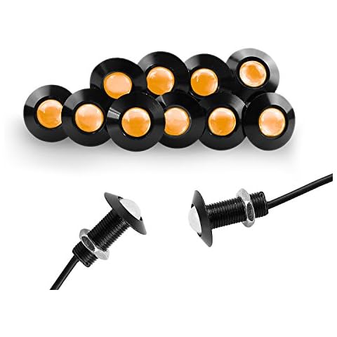 CARLITS Eagle Eye LED Bulbs 10-Pack Ultra thin Bumper DRL Fog Lights Motorcycle Light Daytime Running DRL Tail Backup Light Car Motor Marker Lights LED 12V (Black Case, Yellow) Cover