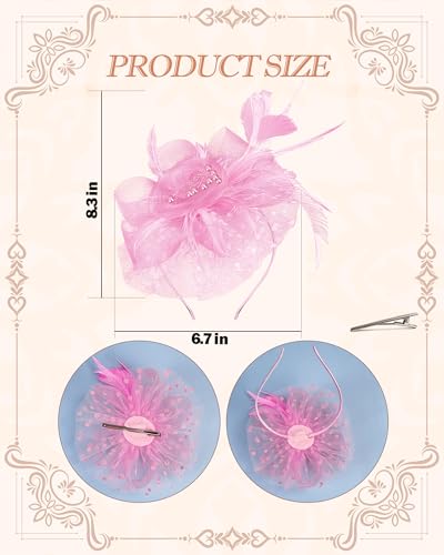 Girls Tea Party Fascinators Hats Lace Gloves Pearl Necklace Set for Wedding 1920s Tea Party Accessories (Blush Pink)2