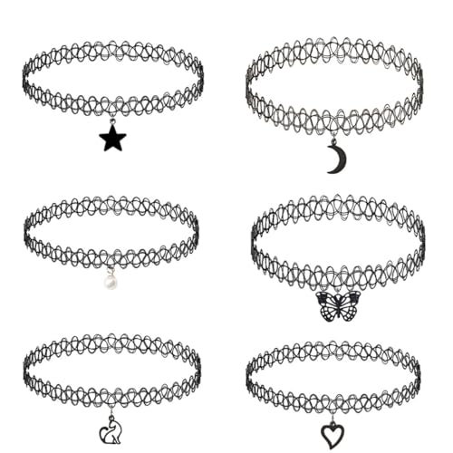 IBXWMNG 6 Pièces Collier de Tatouage Élastique Réglable Ras du Cou pour Femmes et Filles, ras de cou Collier choker de tatouage style années 90, Punk Gothique...