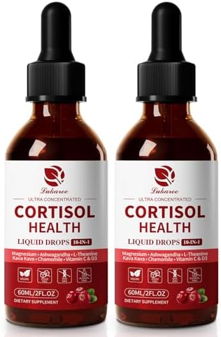 Cortisol Supplements for Women & Men, 10 in 1 Cortisol Detox Manager Reducer with Magnesium, Ashwagandha, L-theanine, Hormone Balance Liquid Drops - Mood, Focus, Sleep-2 FL.OZ, Cranberry Flavor, 2Pack