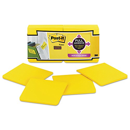 Post-it Super Sticky Full Stick Notes, 3x3 in, 12 Pads, 2X The Sticking Power, Electric Yellow, Recyclable (F330-12SSY)