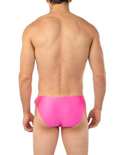 Gary Majdell Sport Men’s Bikini Swimsuit with Side Buckle - Available in Shiny Tricot, Liquid Metallic, and Nylon Spandex Prints (Neon Pink, L)4