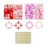 96 Stück Fingernägel zum Aufkleben Teenager, Niedliche Schleifchen und Erdbeer Falsche Nägel, Nägel zum Aufkleben Mit Gelfolien, Nageldesign Für Teenager, Party, Hochzeit, Mädchen (Rosa)