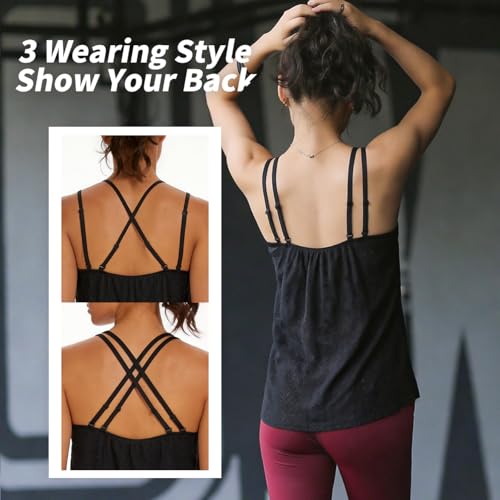Image of Camisoles for Women with Built in Bra Adjustable Strap Tank Tops Cami Sleeveless Summer Tops for Workout Sleeping Traveling